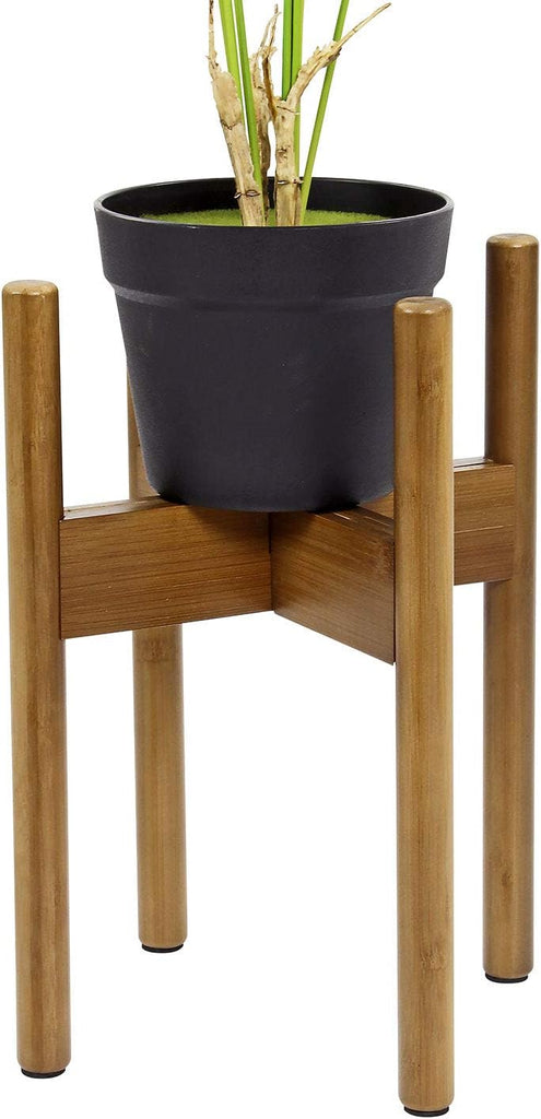 Adjustable Plant Pot Stand, 22-28.5cm Bamboo Wood Tall Plant Holder for Indoor Outdoor Use, Modern Mid Century