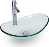 21.5" Bathroom Vessel Sink Modern Artistic Single Clear Boat Tempered Glass Basin Countertop Bowl Sink for