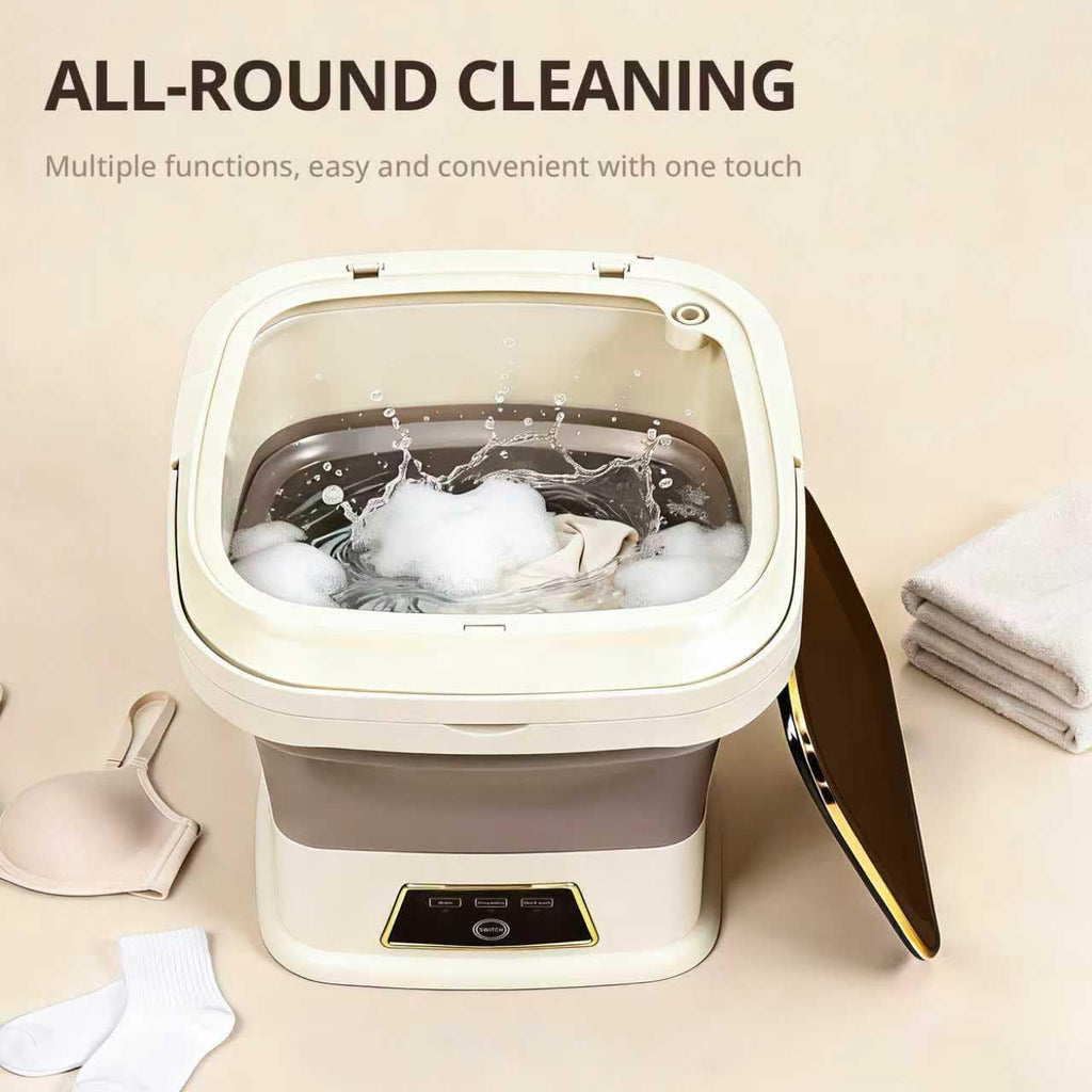 Portable Washing Machine, 16L Upgraded with Spin Basket, Small Washer portable for Underwear, Delicate Clothes, and Light Laundry, Suitable For Travel, Camping,Apartments, Dormitories, Hotels (Beige)