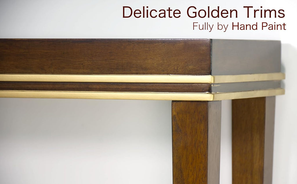 Modern Console Table - Narrow Hallway Table with Golden Accents, Walnut Veneer Hand-Finished - 11.75 Inch Deep Slim