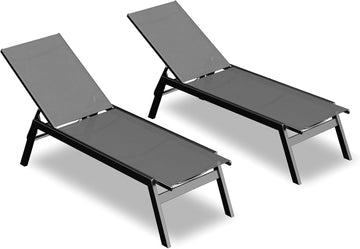 Aluminum Outdoor Chaise Lounge Set of 2,Patio Breathable Textilene Lounge Chairs,Sunbathing Recliner w/5 Adjustable