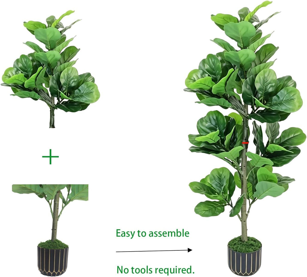 4FT Fiddle Leaf Fig Tree - Large Faux Trees Indoor Potted with Black Pot, Artificial Plants Indoor Tall Fake Tree