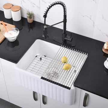 24 Inch Small White Farmhouse Sink, Apron Front Sink | 24x18 Farm House Farmer Style Sinks, Easy to Clean, Resistant