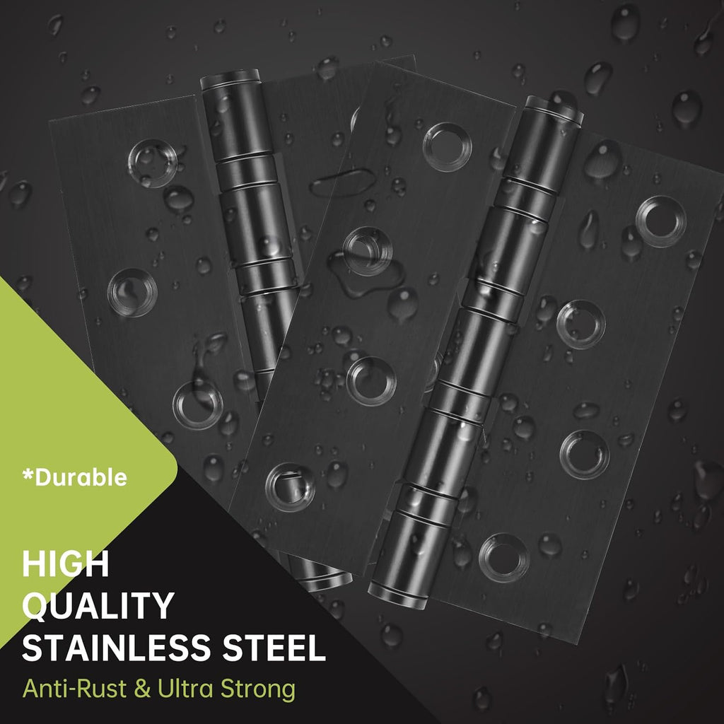 6-Pack Black Door Hinges, 4 Inch Heavy Duty Stainless Steel Hinge Exterior Doors, Max Loading 150LB