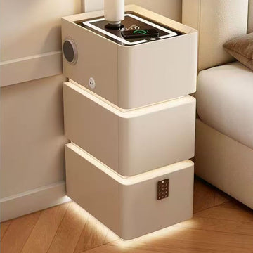 Smart Narrow Nightstand with 3 Drawers 11.8" W x 15.7" D x 25.2" H, Charging Nightstand, Modern Leather Bedside