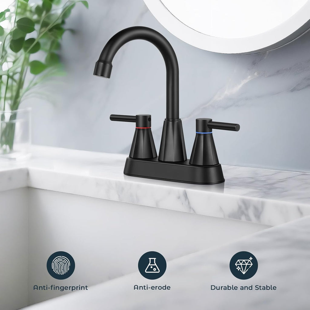 4 inches Bathroom Faucet for 3 Hole,2-Handle Bathroom Sink Faucets with Pop Up Drain (Matte Black)