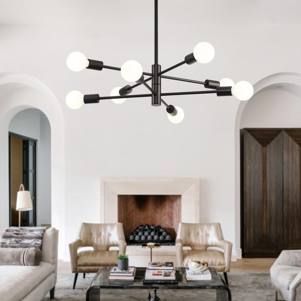 Sputnik Ceiling Light Fixture 8-Light Black Modern Farmhouse Chandelier