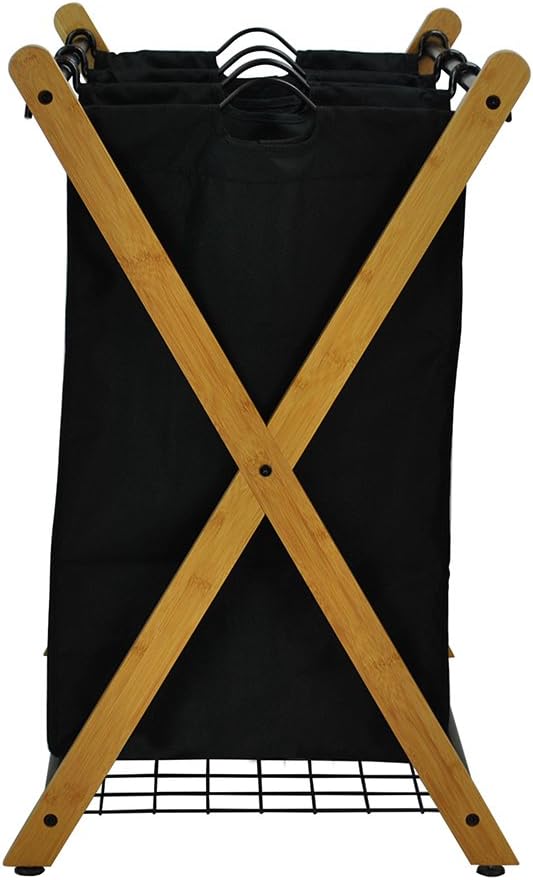 XBS1484 Bamboo 3-Bag Laundry Sorter Black, 29.75 in. H x 19.10 in. W x 27 in.