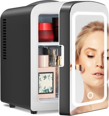 4L Makeup Mini Refrigerator With Mirror for Bedroom, Car, Office & Dorm, Portable Small Cooler for Cosmetics, Skin
