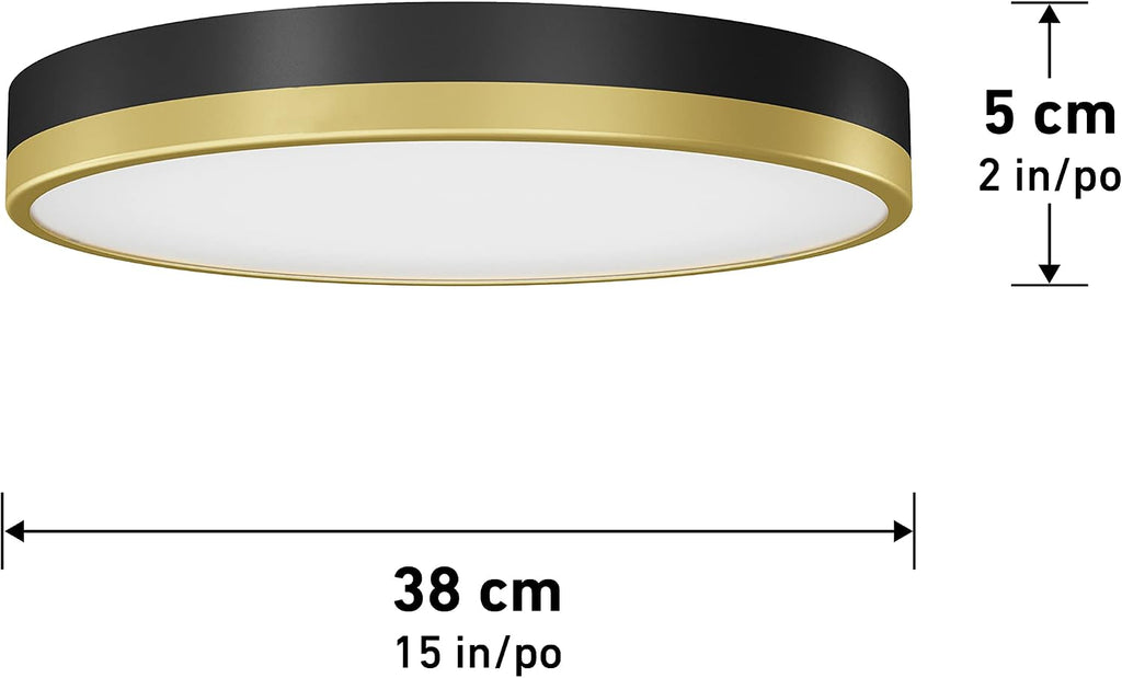 Modern LED Flush Mount Ceiling Light with Glass Diffuser - Matte Black and Gold, Dimmable