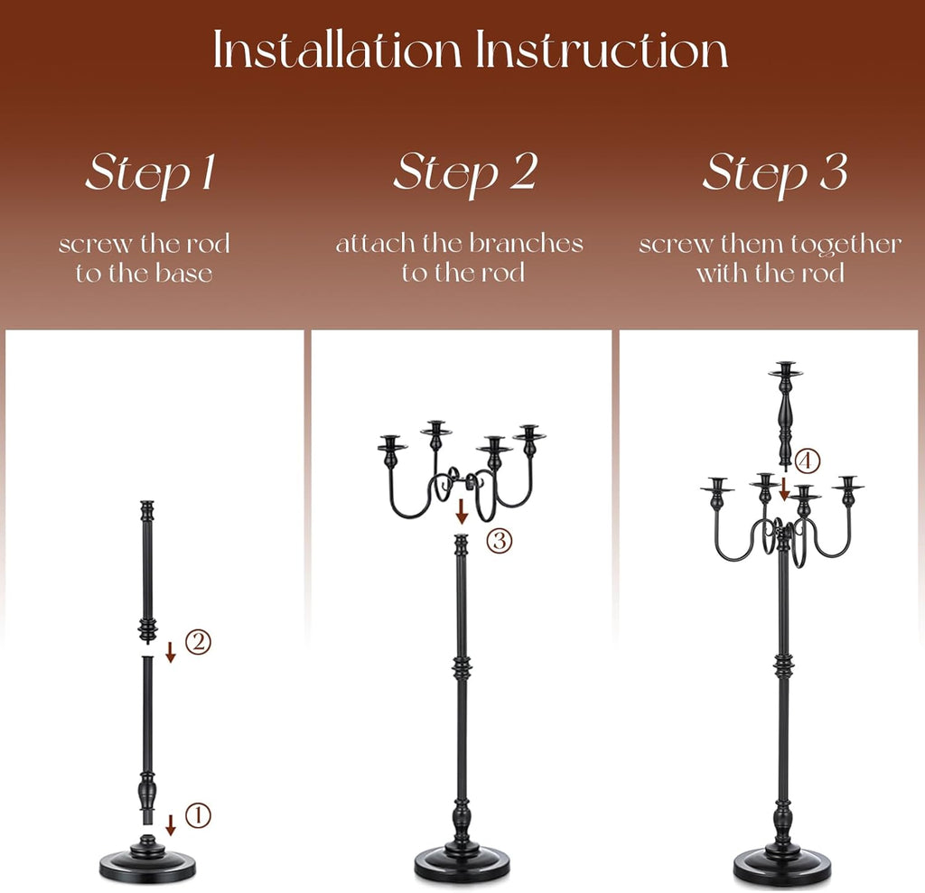 Floor Candelabra Candle Holder: 48 Inches Black Candelabras Set of 2 Halloween Decor 5 Arm Tall Dinning Tables