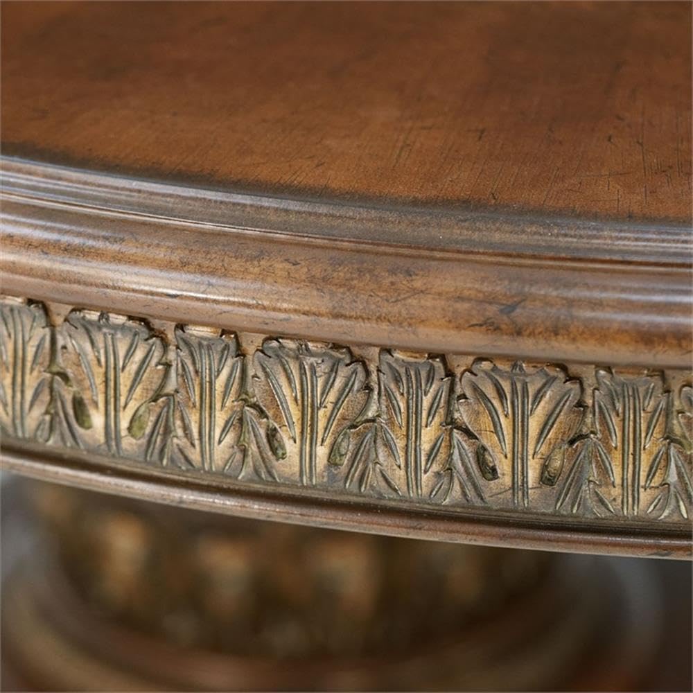 Traditional Round Wood Dining Table, Classic Chestnut Finish, 30.50" H x 84" W x 60" D, Intricate Pedestal Base