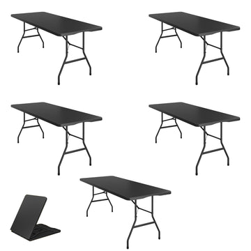 Set of 5, Fold-in-Half Folding Utility Table 6 Feet 72"x 29.5" Lightweight Portable Carrying Handle Indoor Outdoor