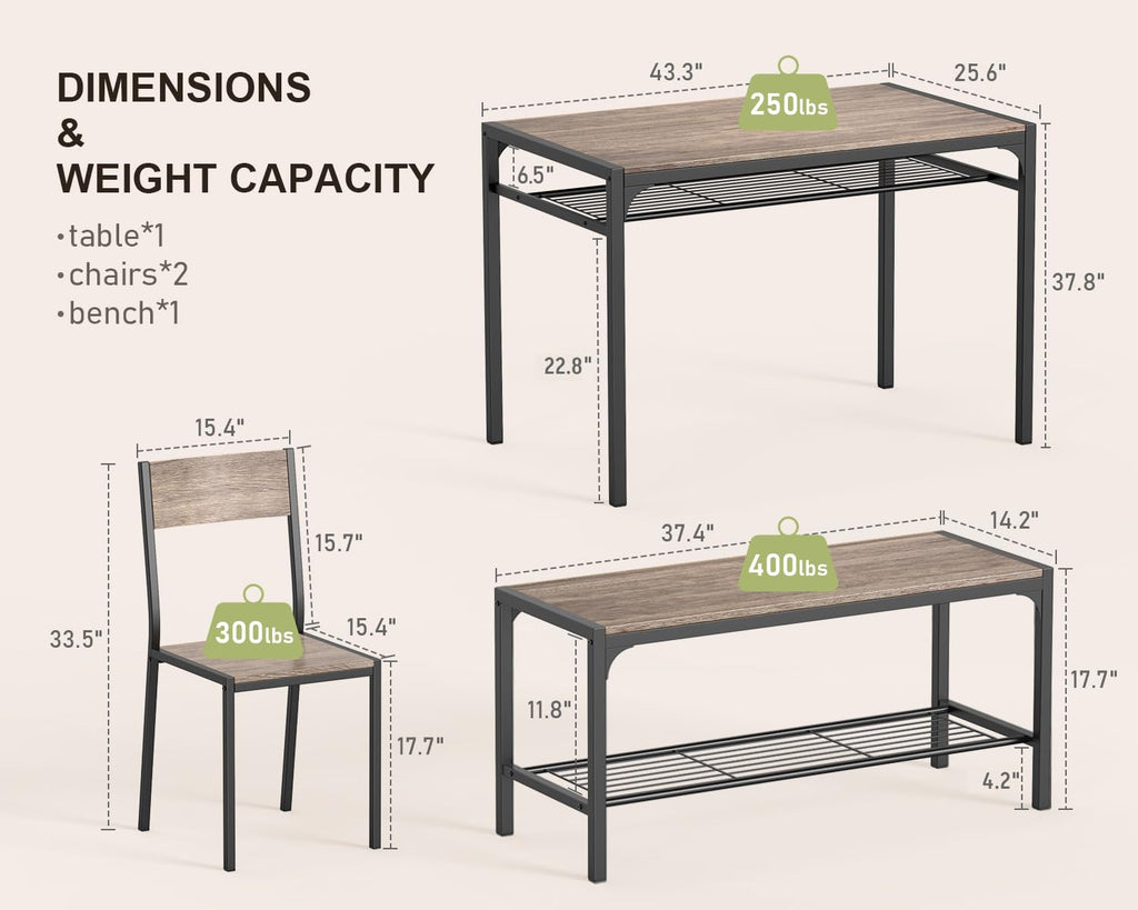 4-Piece Dining Table Set for 4, Kitchen Table