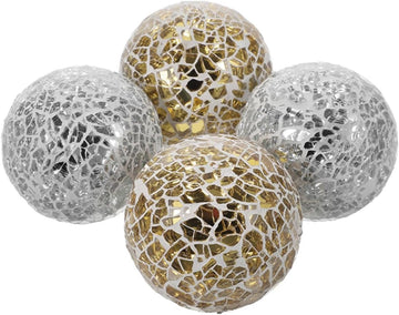 4pcs Crackle Glass Sphere Decorative Balls Set, 8cm Mosaic Glass Orbs Décor, Table Centerpiece and Vase Fillers