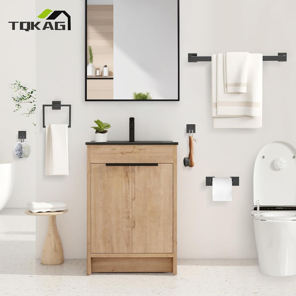 Matte Black Bathroom Hardware Accessories Set 5 Pieces, Double Post Pivoting Toilet Paper Holder Set Stainless Steel