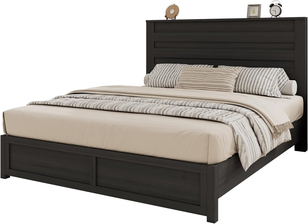 Queen Farmhouse Bed Frame with 49" Headboard, Platform Bed Frame with Wood Slats Support/No Box Spring Needed/Easy