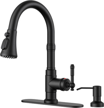 Vintage Kitchen Faucet with Soap Dispenser, Matte Black