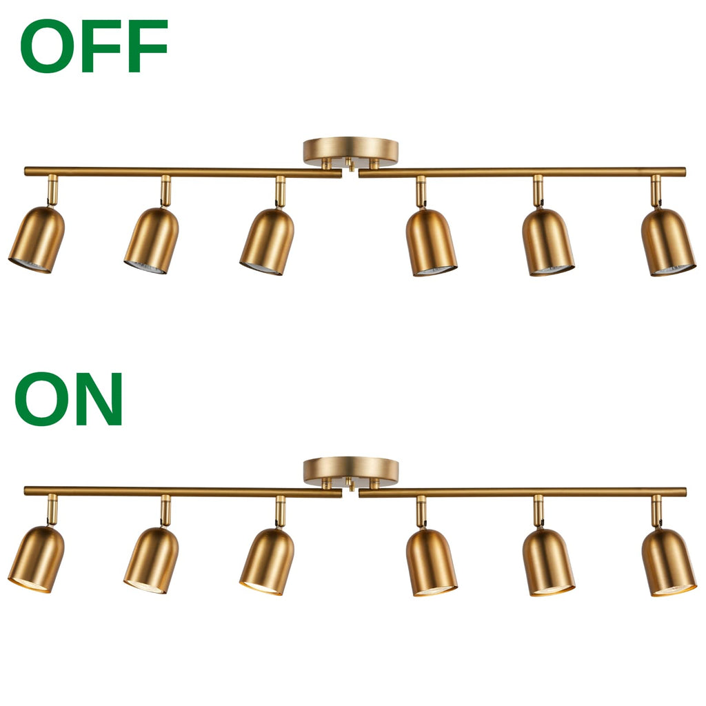 6 Light Track Lighting Kit, Matt Brass Finish Adjustable with Moden Flush Mount Ceiling Spotlight Improvement (6L)