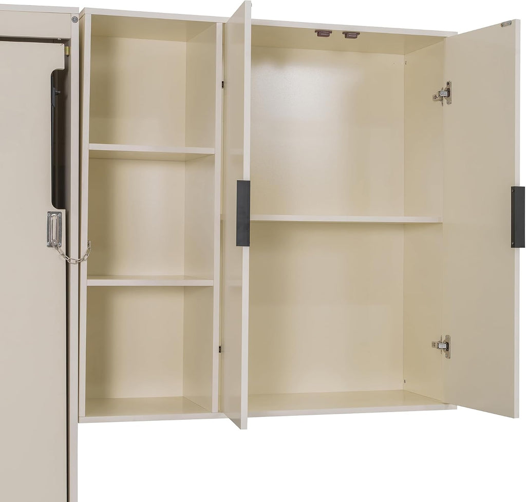 Queen Foldable Murphy Bed with Sofa and Desk, Wall Cabinet Bed with Hydraulic Storage, Shelves & Drawers, LED/USB