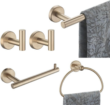 Bathroom Hardware Set Champagne Bronze, 5-Piece Bath Accessories Set Wall Mount Includes 24 in Towel Bar, 7 in Towel