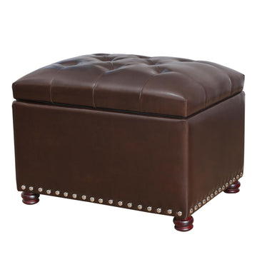 24 Inch Storage Ottoman Leather Bench Foot Rest Stool Living Room, Brown