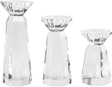Crystal Tapered Candle Holders Crystal Candlestick Home Tabletop Decorations Pack of 3, Comes with Gifted Box