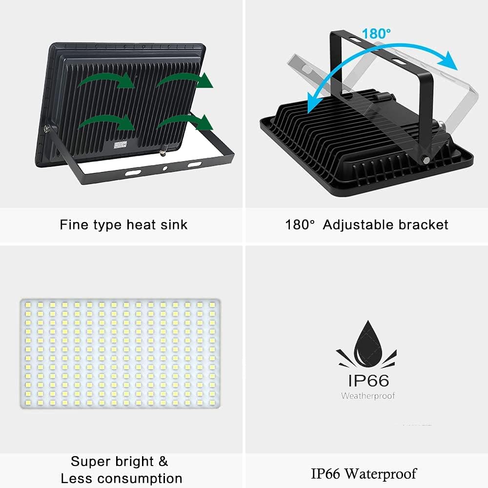 200W LED Flood Light Bulbs 2 Pack, Outdoor Waterproof IP66, 6000K Daylight White, Exteriores Security Floodlights for