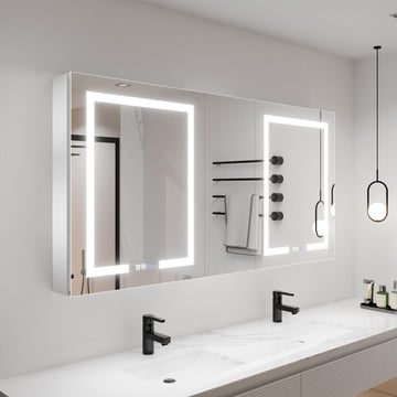 LED Lighted Bathroom Medicine Cabinet with Mirror, 60 x 30 Inch, led Medicine Cabinet with Extra Closed Storage