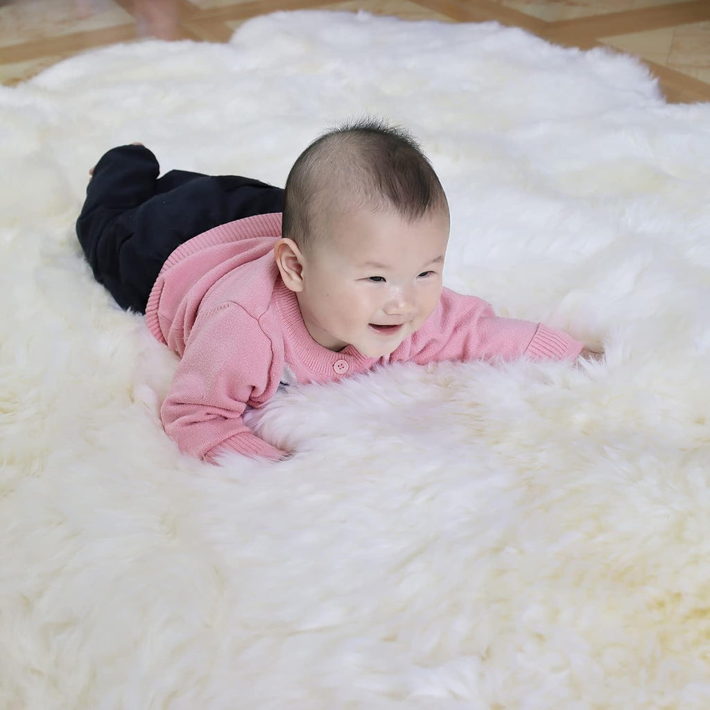 Genuine Australian Merino Sheepskin Rug, 5x7 ft Sheep Skin Rug, Lambskin Area Rug, 6-Pelt, White