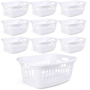 Laundry Basket with Hip Hold 10-Pack - 50L/1.5 Bushel Stackable Plastic Hamper with Vented Holes - Clothes Hamper