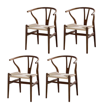 Wishbone Chairs Set of 4, Rattan Dining Chairs (Walnut)