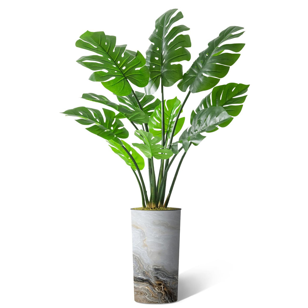 Artificial Tree in Modern Granite Effect Planter, Fake Monstera Silk Tree for Indoor and Outdoor Home Decoration