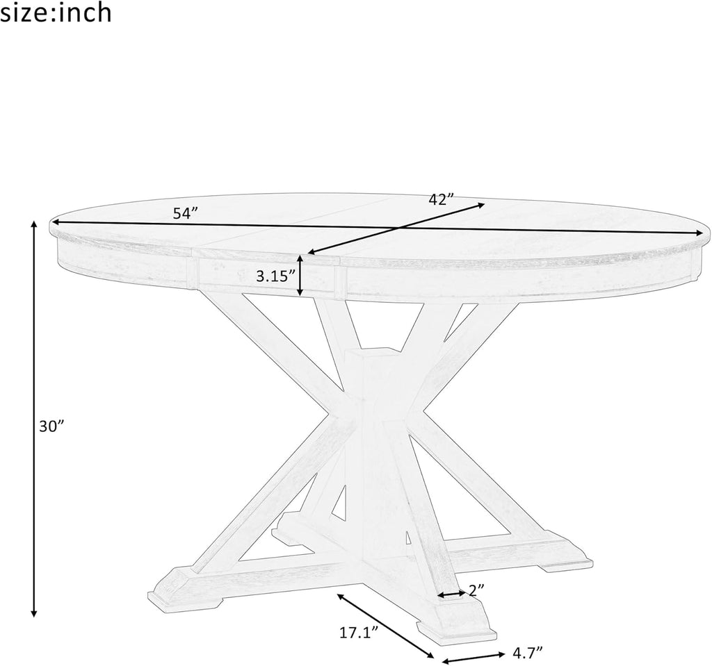 Extendable Round Dining Table for 4-8, Farmhouse 42"-54'' Expandable Kitchen Table with Removable Leaf and Pedestal