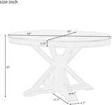 42"-54" Farmhouse Extendable Dining Table for 4-6 with 12" Butterfly Leaf Round-to-Oval Top Cross-Base Legs, Kitchen