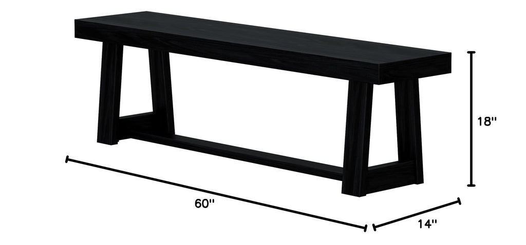 Classic Dining Bench, 60 Inch, Black Wirebrush