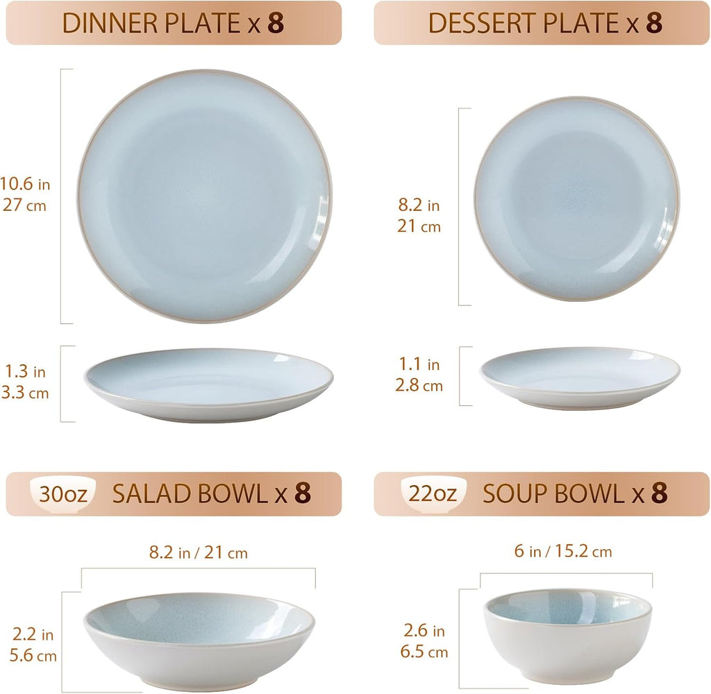 Plates and Bowls Sets for 8 - 32-Piece Stoneware Dinnerware Sets, Ceramic Dishware SetUse and Formal Dining