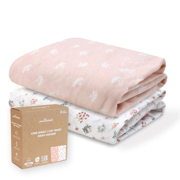 Cotton Baby Crib Sheets Girl - 2pk Toddler Bed Sheets, Pink Floral