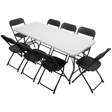 6 FT Plastic Folding Table Set with 8 Black Folding Chairs for Picnic, Event, Training, Outdoor Activities, at Home