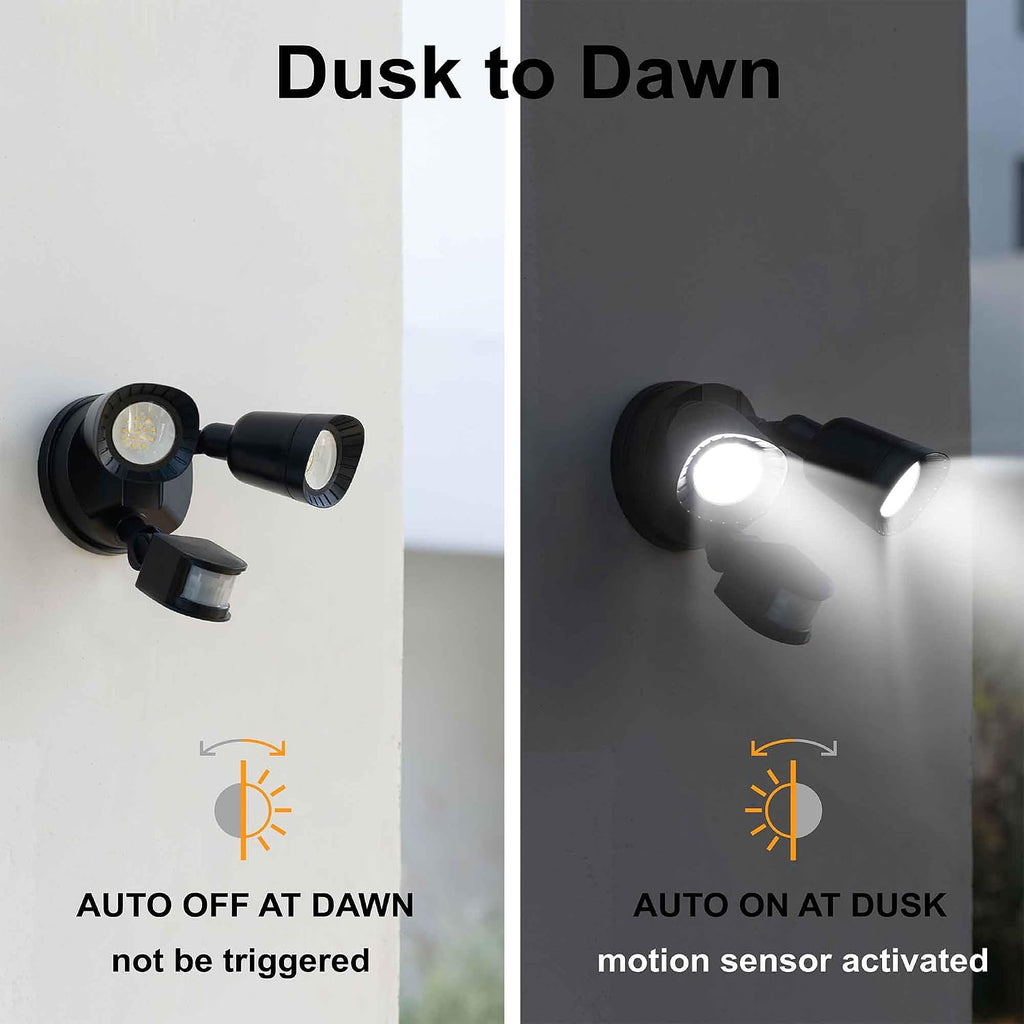 LED Motion Sensor Outdoor Light, 16W 1900LM 5000K Daylight, IP65 Waterproof Flood Lights, 2 Head Dusk to Dawn Motion