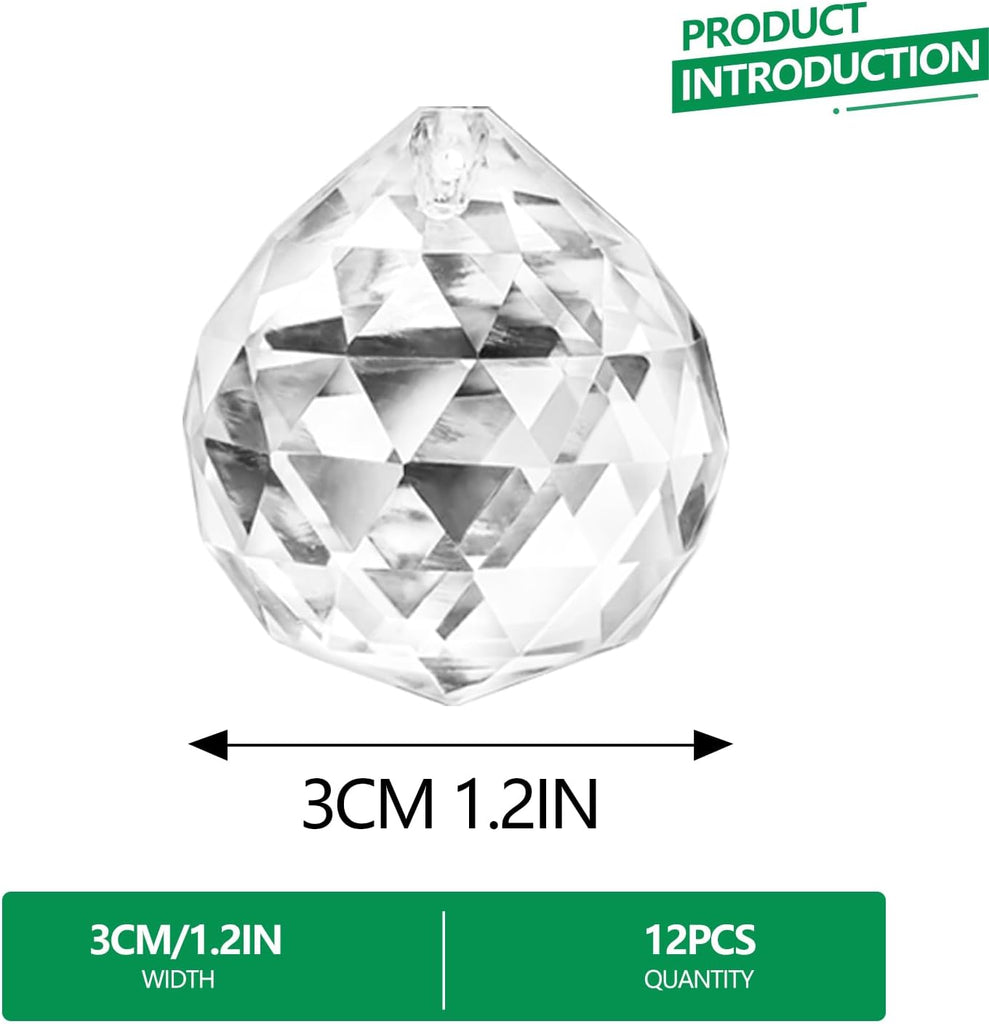 Crystal Prism 12PCS 1.2" Crystal Ball Prism K9 Glass Hanging Ornaments - Precision Faceted Cuts Brilliant Rainbow