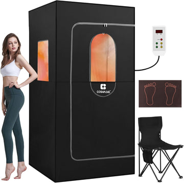 Portable Infrared Sauna for Home, Dry Sauna with 4 Heating Panels and Heated Foot Pad, 1 Person Infrared Sauna Tent Full Size, Remote Control, Indoor Home Spa, 35.4" x 35.4" x 71", Black