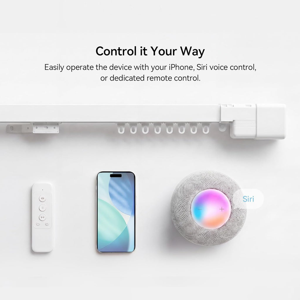 M1 No-Cut Telescopic Motorized Curtain Track, Apple Home Certified Matter Smart Curtain System, Works with