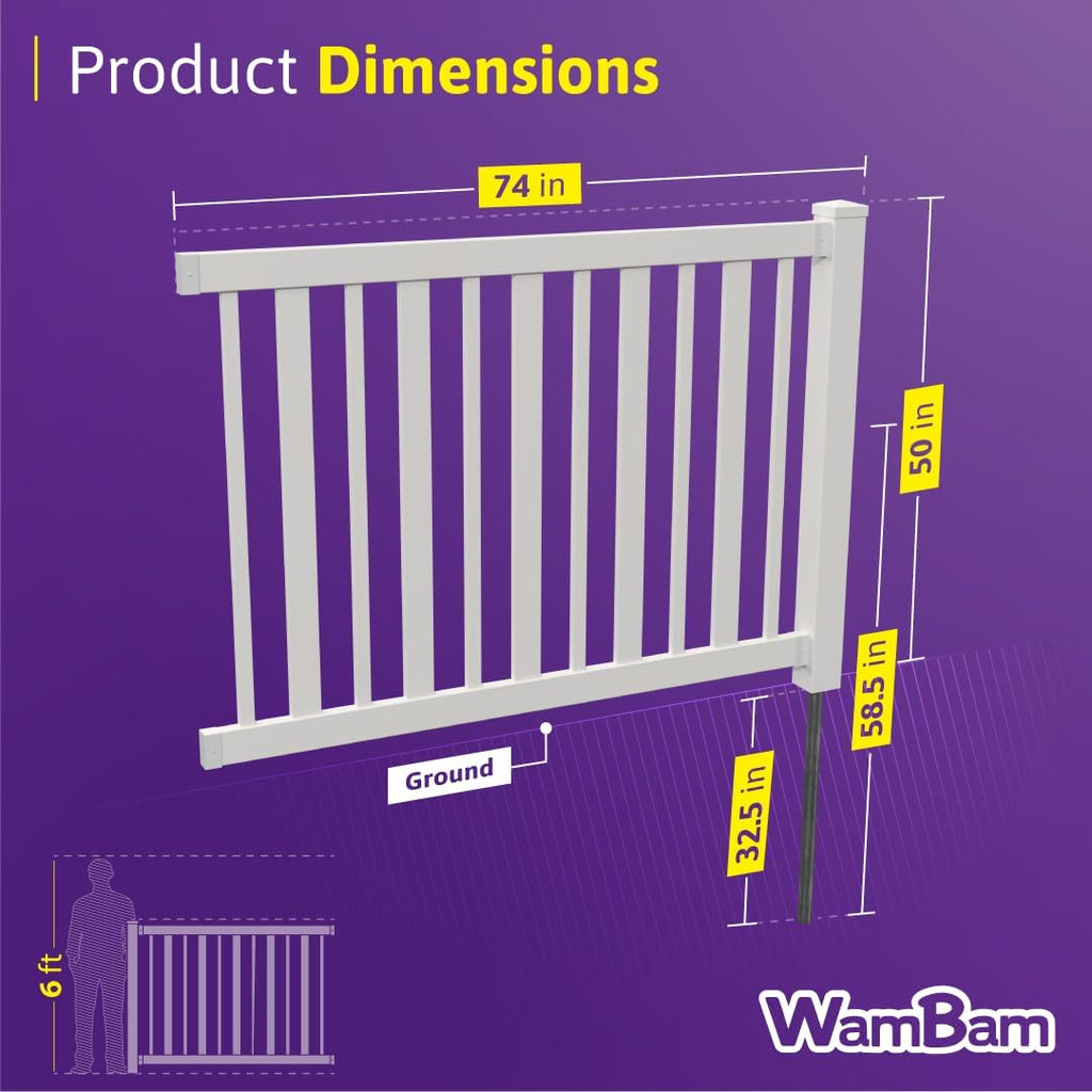 4ft H x 6ft W (1 Panel + 1 Post) No Dig Sturbridge Fence Kit, White Vinyl Picket Fence Panel, Easy DIY Installation Panel Kit