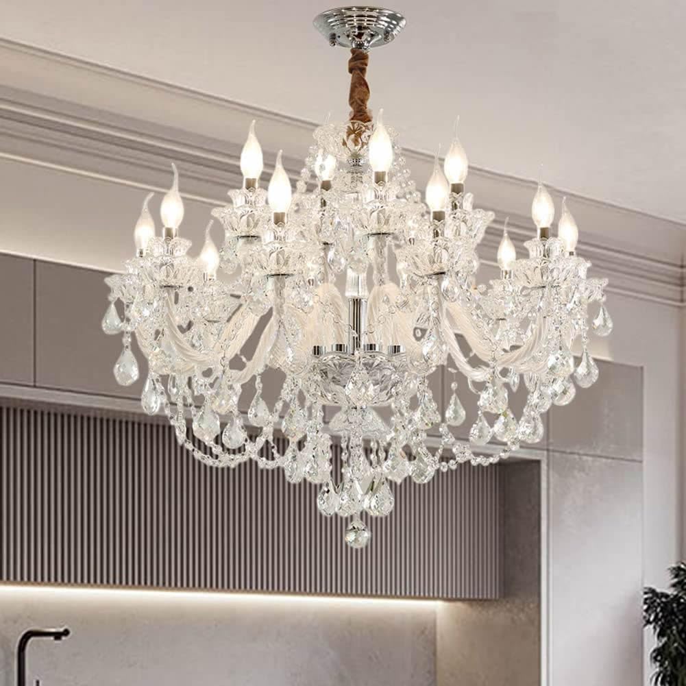 Clear Crystal Chandelier Lighting, Double Layer 8+4 Lights, K9 Clear Crystal Ceiling Lights, Modern Crystal Light for Living Room (12 Lights) A110-B0C5D4T3R4