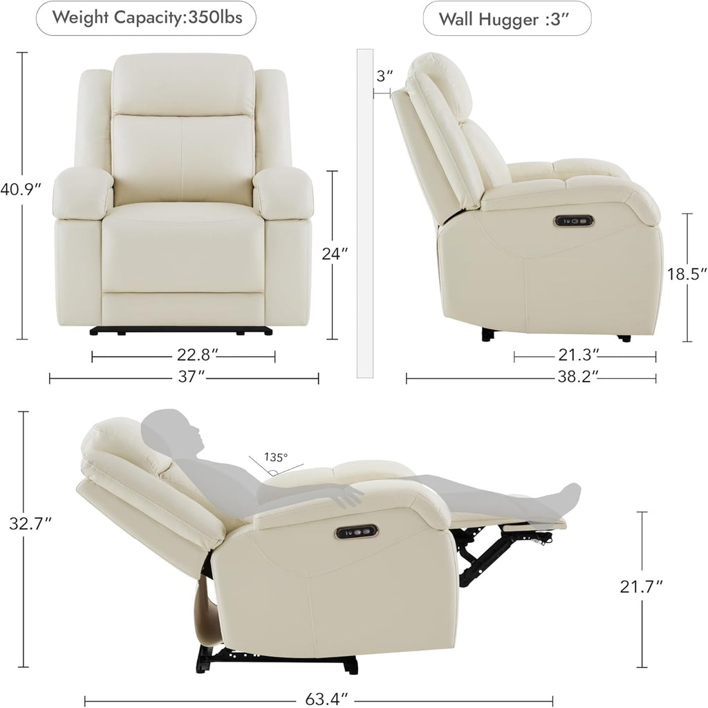 Genuine Leather Power Recliner Chairs for Adults