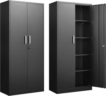 Metal Storage Cabinet with Adjustable Shelves, Garage Cabinet with 2 Lockable Doors, Garage Storage Cabinet, Kitchen