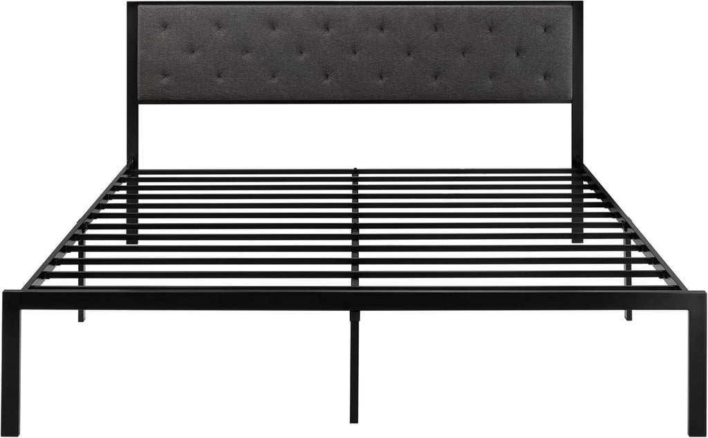 King Metal Platform Bed Frame,Linen Upholstered Button Tufted Headboard