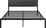 King Metal Platform Bed Frame,Linen Upholstered Button Tufted Headboard