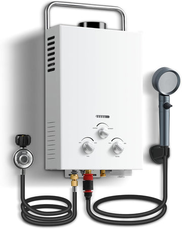 Outdoor Propane Tankless Water Heater - 6L 1.58 GPM Portable Gas Water Heater with Handle & Overheating Protection